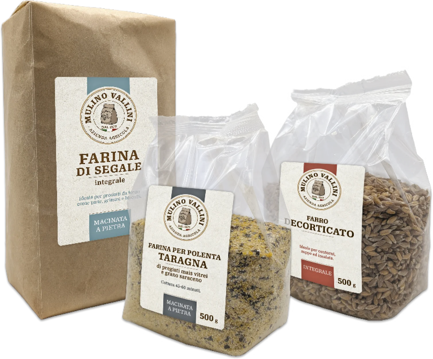 farine di segale, per polenta taragna, farro decorticato